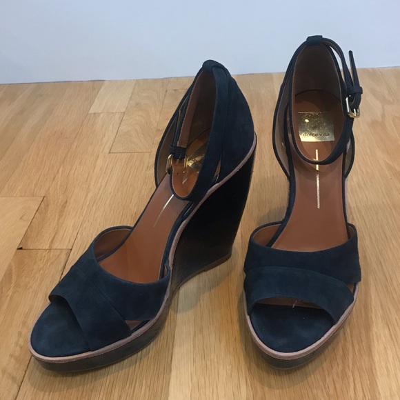 DOLCE VITA Paiva Navy Suede Wedge Heels - Picture 6 of 16